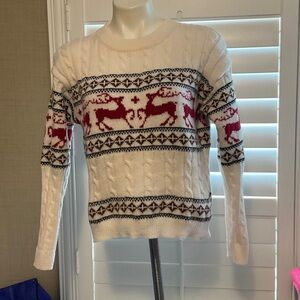 SHEIN Cream and Red Reindeer Pattern Sweater